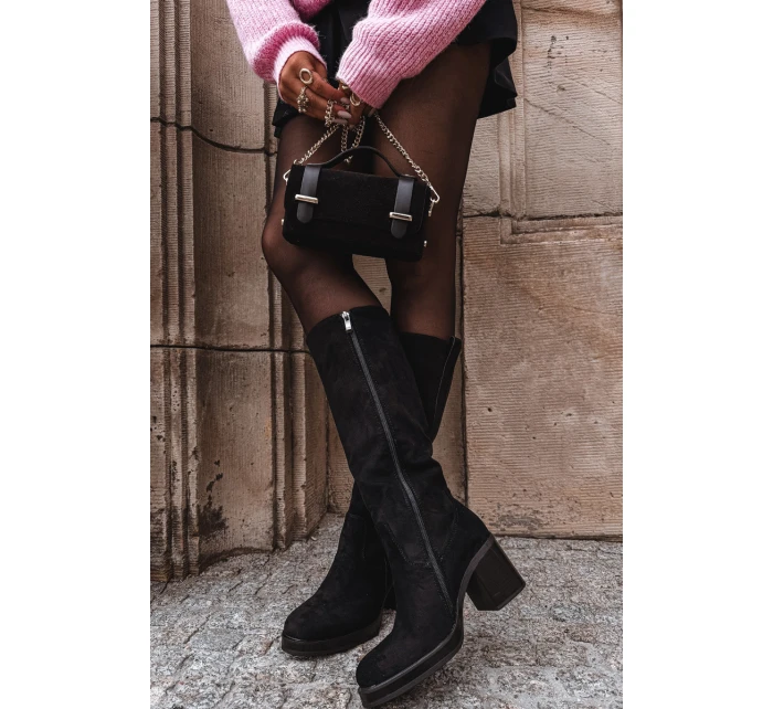 Dámské zimní kozačky na masivním podpatku černé model 21715035 - Boto Dámské zimní kozačky na masivním podpatku černé model 21715035 - Boto