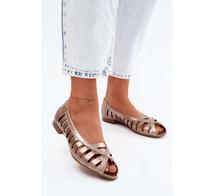 Kožené prolamované baleríny model 22123044 Zlaté - Maciejka