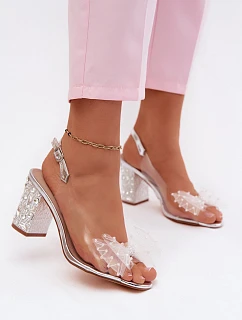 Sandály na podpatku s krystaly   Stříbrné model 22133846 - D&A