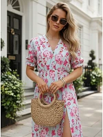 Dámské midi šaty s květinovým vzorem modré FashionStreet EY2659 Dámské midi šaty s květinovým vzorem modré FashionStreet EY2659