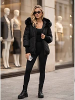 Dámská zimní prošívaná bunda s kožešinou, černá, FashionStreet TY5995 Dámská zimní prošívaná bunda s kožešinou, černá, FashionStreet TY5995