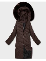 Hnědá dlouhá dámská bunda s kapucí model 21819865 - ROSSE LINE