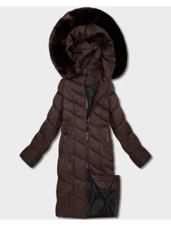 Hnědá dlouhá dámská bunda s kapucí model 21819865 - ROSSE LINE