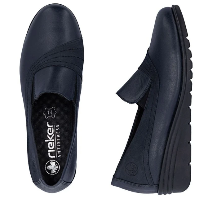 Dámské kožené boty na platformě v tmavě modré barvě model 21910589 - Rieker Dámské kožené boty na platformě v tmavě modré barvě model 21910589 - Rieker