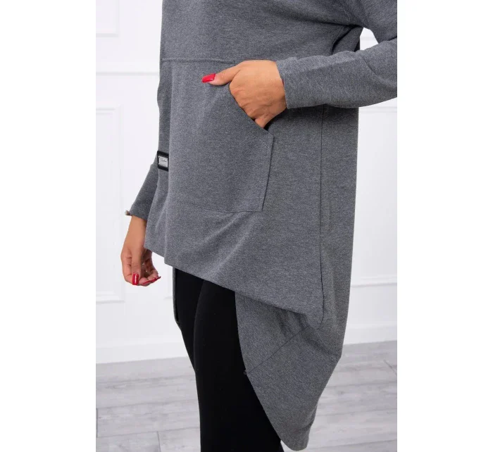 Mikina s kapucí s dlouhými zády v grafitové barvě