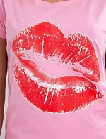 Halenka s potiskem rtů světle růžová