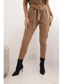 Dámské kalhoty z bavlny s vázáním v pase a nohavicemi model 21768704 - K-Fashion
