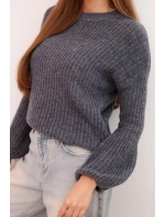 Svetr dámský z baby alpaky s model 21780841 rukávy grafitový - K-Fashion