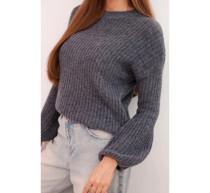 Svetr dámský z baby alpaky s model 21780841 rukávy grafitový - K-Fashion