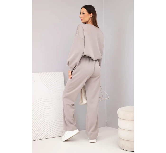 Dámský komplet máslová mikina s broží a kalhoty s rovnými nohavicemi fango
