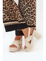 Dámské Sandály Na Podpatku A Platformě Z Eko Kůže Světle Béžové model 21688907 - Boto