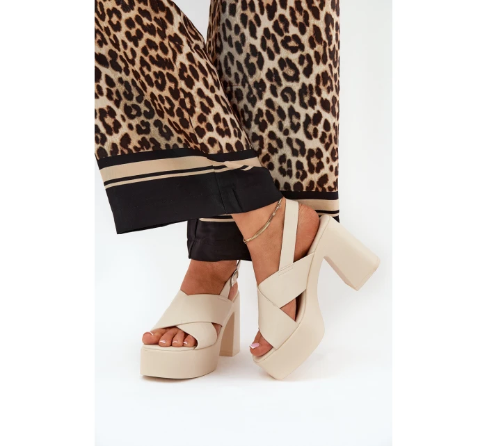 Dámské Sandály Na Podpatku A Platformě Z Eko Kůže Světle Béžové model 21688907 - Boto