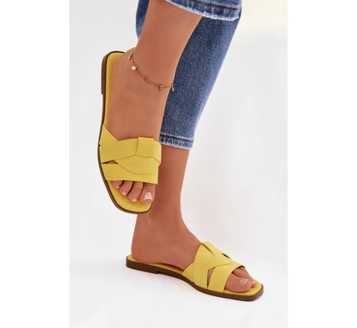 Dámské ploché sandály s pásky Eko Zamszové Žluté model 21937439 - Boto
