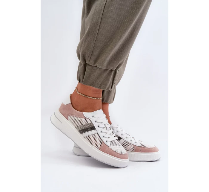 Dámské kožené tenisky bílé a růžové D&A