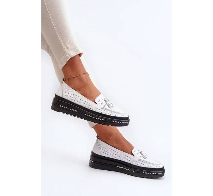 Dámské kožené mokasíny na platformě, bílá Assetnima Dámské kožené mokasíny na platformě, bílá Assetnima