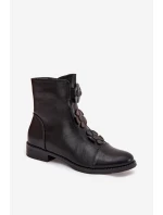 Dámské botky Pravienne – zateplené, na plochém podpatku, s květinovou ozdobou, černé Dámské botky Pravienne – zateplené, na plochém podpatku, s květinovou ozdobou, černé