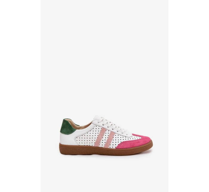 Dámské kožené tenisky ažurové Zazoo – bílo/růžové Dámské kožené tenisky ažurové Zazoo – bílo/růžové