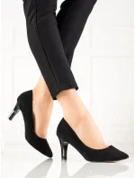 Komfortní černé  lodičky dámské na širokém podpatku