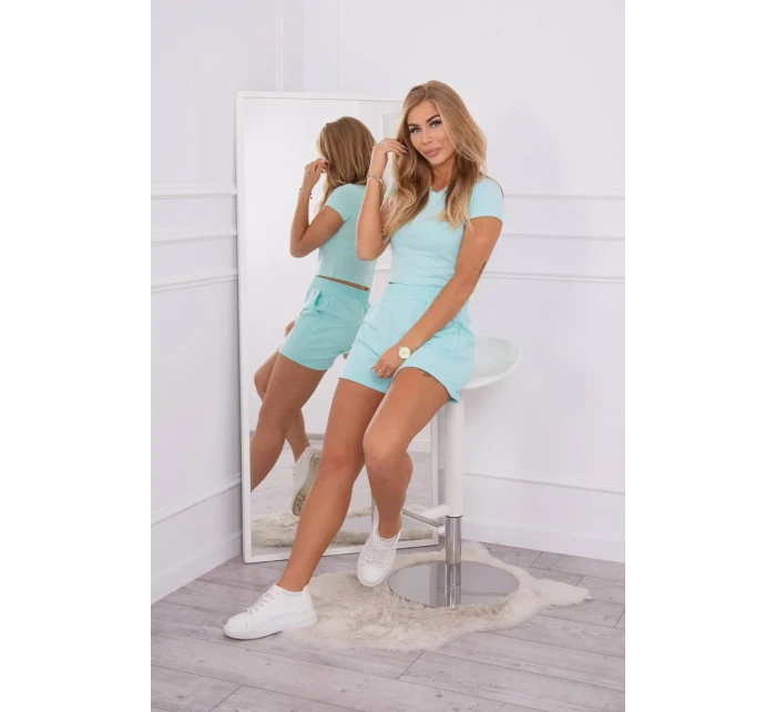 Bavlněná souprava se šortkami mint