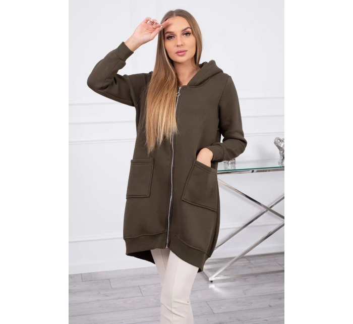 Zateplená mikina se zipem na zádech v barvě khaki