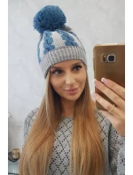 Dámská čepice s bambulí Rozalia K323 denim+grey