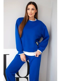 Dámský komplet s máslovou barvou s volnou mikinou a tepláky modrý