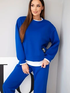 Dámský komplet s máslovou barvou s volnou mikinou a tepláky modrý