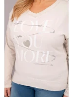 Dámská blůza Plus Size s potiskem Love You More béžová