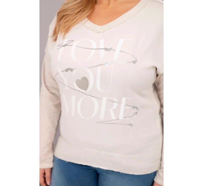 Dámská blůza Plus Size s potiskem Love You More béžová