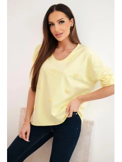 Dámská bavlněná blůza s dlouhým rukávem a srdíčky žlutý