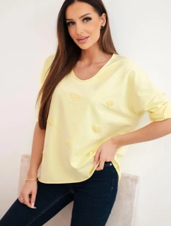 Dámská bavlněná blůza s dlouhým rukávem a srdíčky žlutý