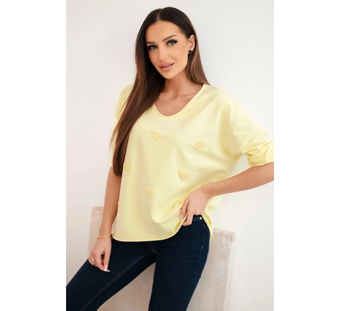 Dámská bavlněná blůza s dlouhým rukávem a srdíčky žlutý