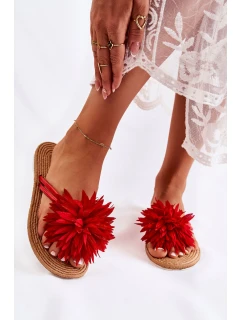 Dámské žabky s látkovým ornamentem Červené Eviana