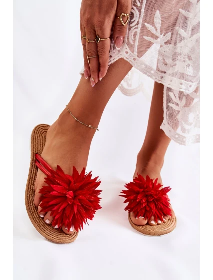 Dámské žabky s látkovým ornamentem Červené Eviana Dámské žabky s látkovým ornamentem Červené Eviana