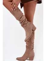 Dámské kozačky s horní částí na podpatku vyhřívané béžové model 21715049 - Boto