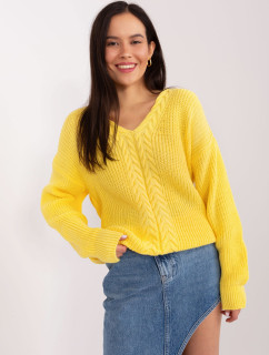 Žlutý dámský klasický svetr s výstřihem