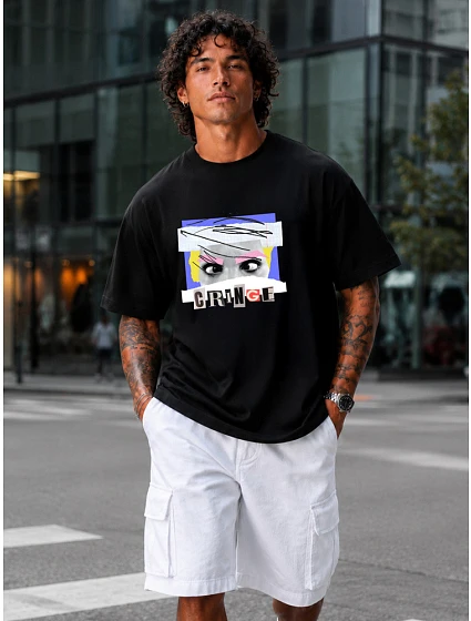 Tshirt męski oversize z nadrukiem bawełniany czarny model 22216238 - FashionStreet Tshirt męski oversize z nadrukiem bawełniany czarny model 22216238 - FashionStreet