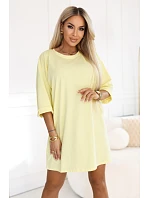 666-2 Bavlněné volné oversize šaty s krátkými rukávy - máslově žluté