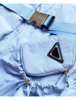 Světle modrá krátká dámská bunda s páskem (AG3-03)