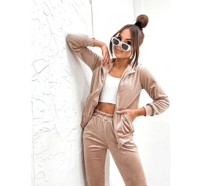 Béžová dámská tepláková souprava s rozepínací mikinou model 21463532 - Moon