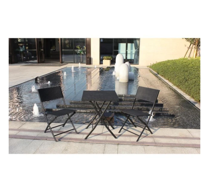 BALKONOVÝ NÁBYTEK SET STŮL 58X58X70CM A 2 ŽIDLE ČERNÁ