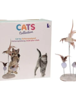 KOČIČÍ HRAČKA PEŘÍ NA PRUŽINÁCH NA ŠKRABADLE 14X33CM