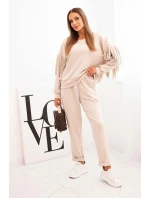Dámská souprava máslová s třásněmi na rukávech béžová Dámská souprava máslová s třásněmi na rukávech béžová