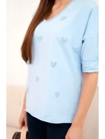 Dámská bavlněná košile s dlouhým rukávem a srdíčky modrá