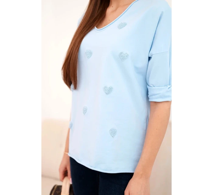Dámská bavlněná košile s dlouhým rukávem a srdíčky modrá