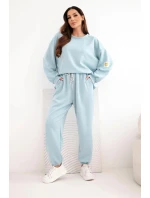 Dámský máslový komplet s volnou mikinou a kalhotami s nápisem LOVE tmavě mentolová