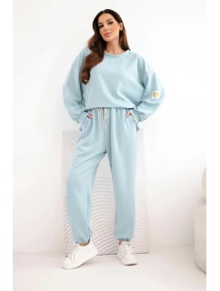 Dámský máslový komplet s volnou mikinou a kalhotami s nápisem LOVE tmavě mentolová