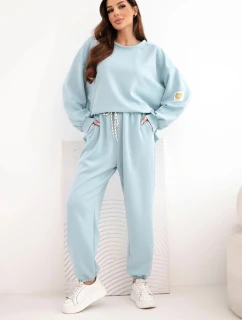 Dámský máslový komplet s volnou mikinou a kalhotami s nápisem LOVE tmavě mentolová