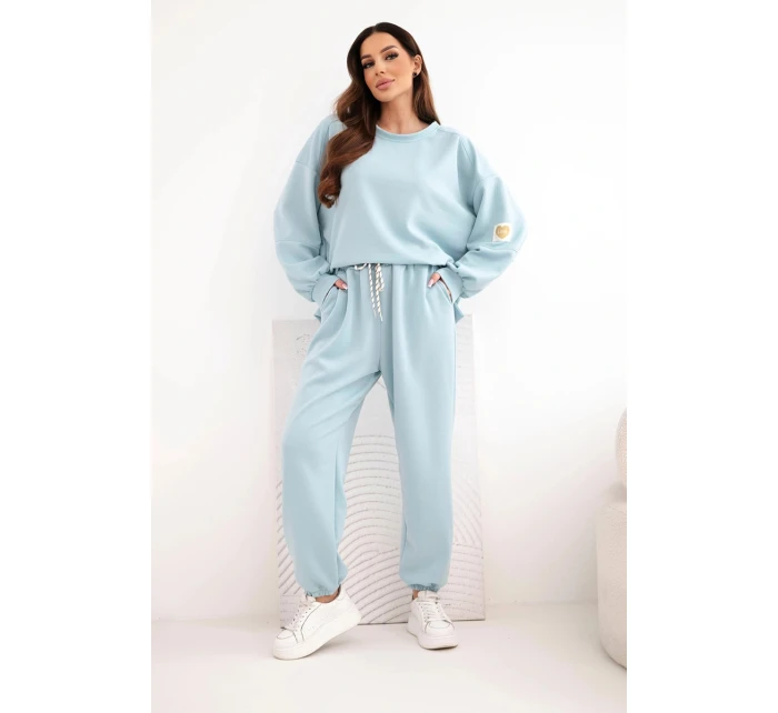 Dámský máslový komplet s volnou mikinou a kalhotami s nápisem LOVE tmavě mentolová