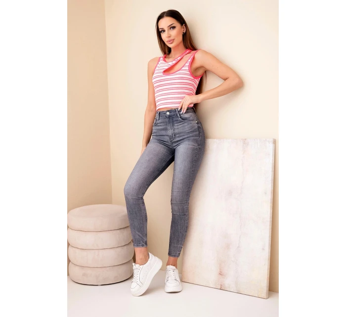 Dámský žebrovaný top bez rukávů v model 22011748 s výstřihem růžový neon - K-Fashion